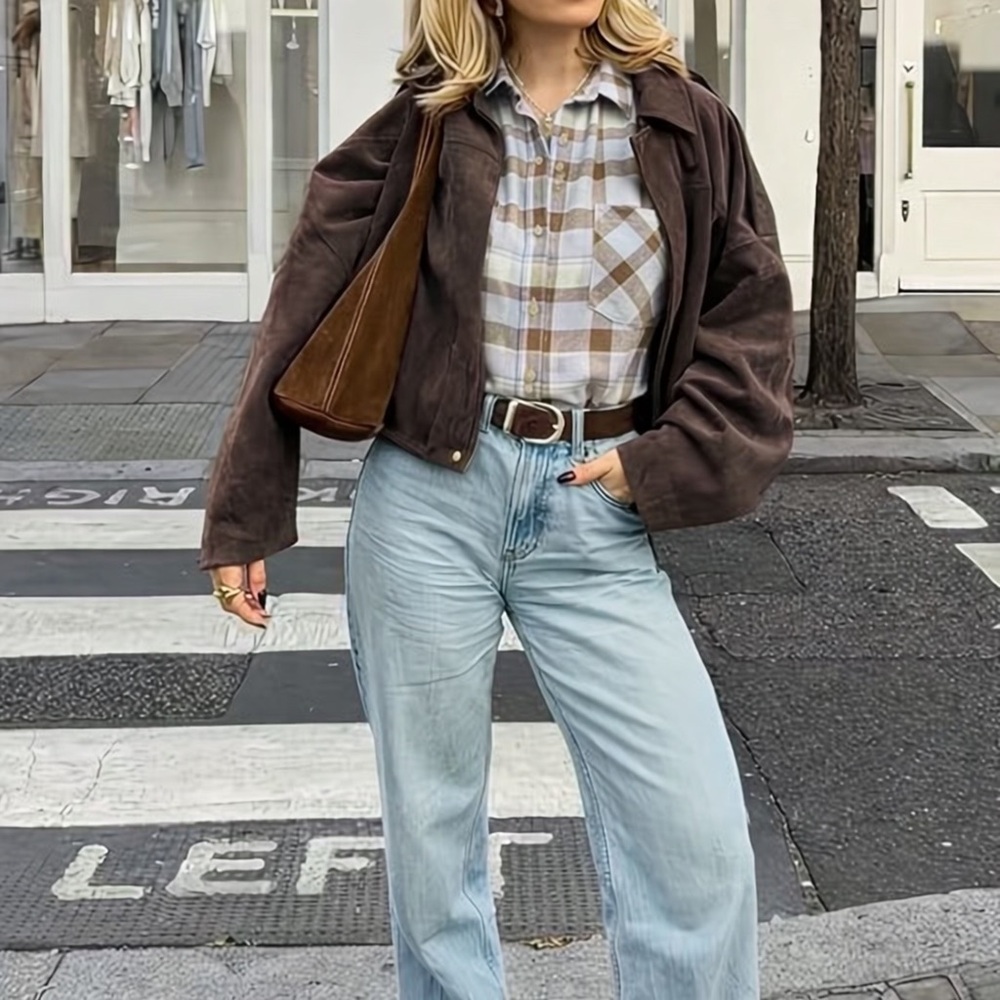 ABERCROMBIE & FITCH | SOFT AF BABY BLUE BROWN PLAID FLANNEL BUTTON DOWN SHIRT